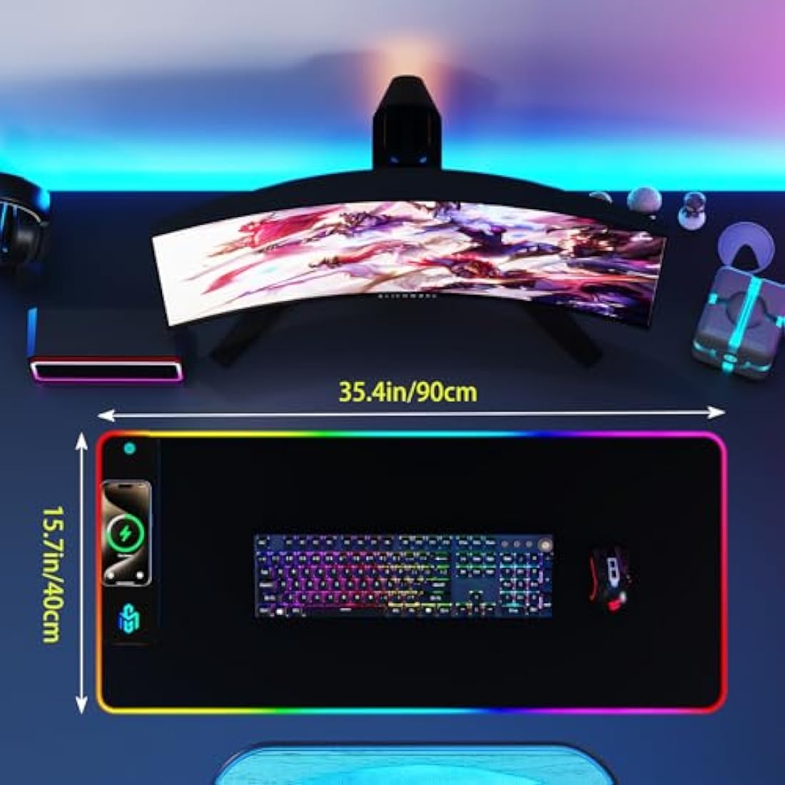 GIM RGB Gaming Mouse Pad – 15W Wireless Charging XXL LED Desk Mat