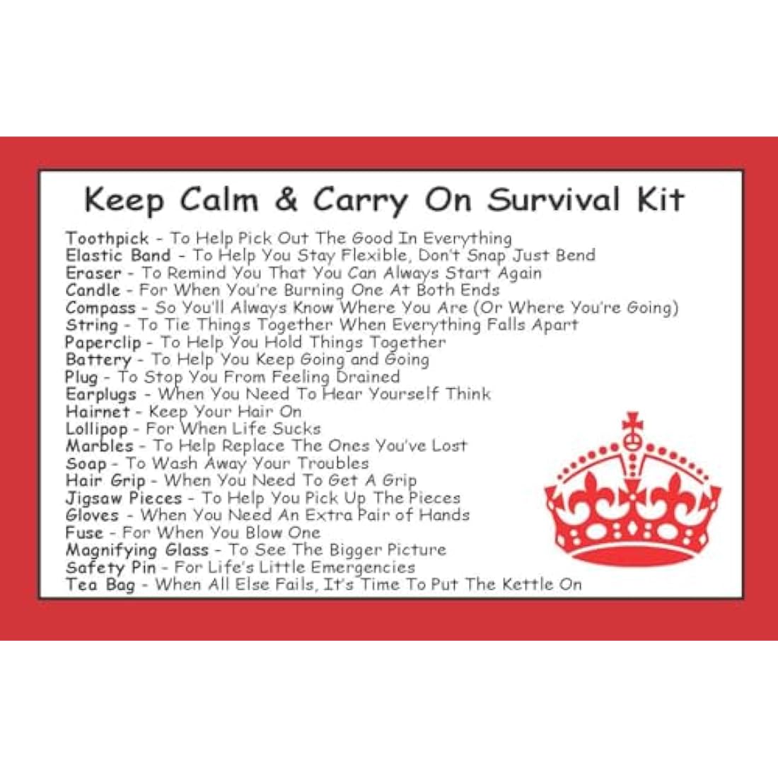 Keep Calm & Carry On Survival Kit - Funny Novelty Gift Set