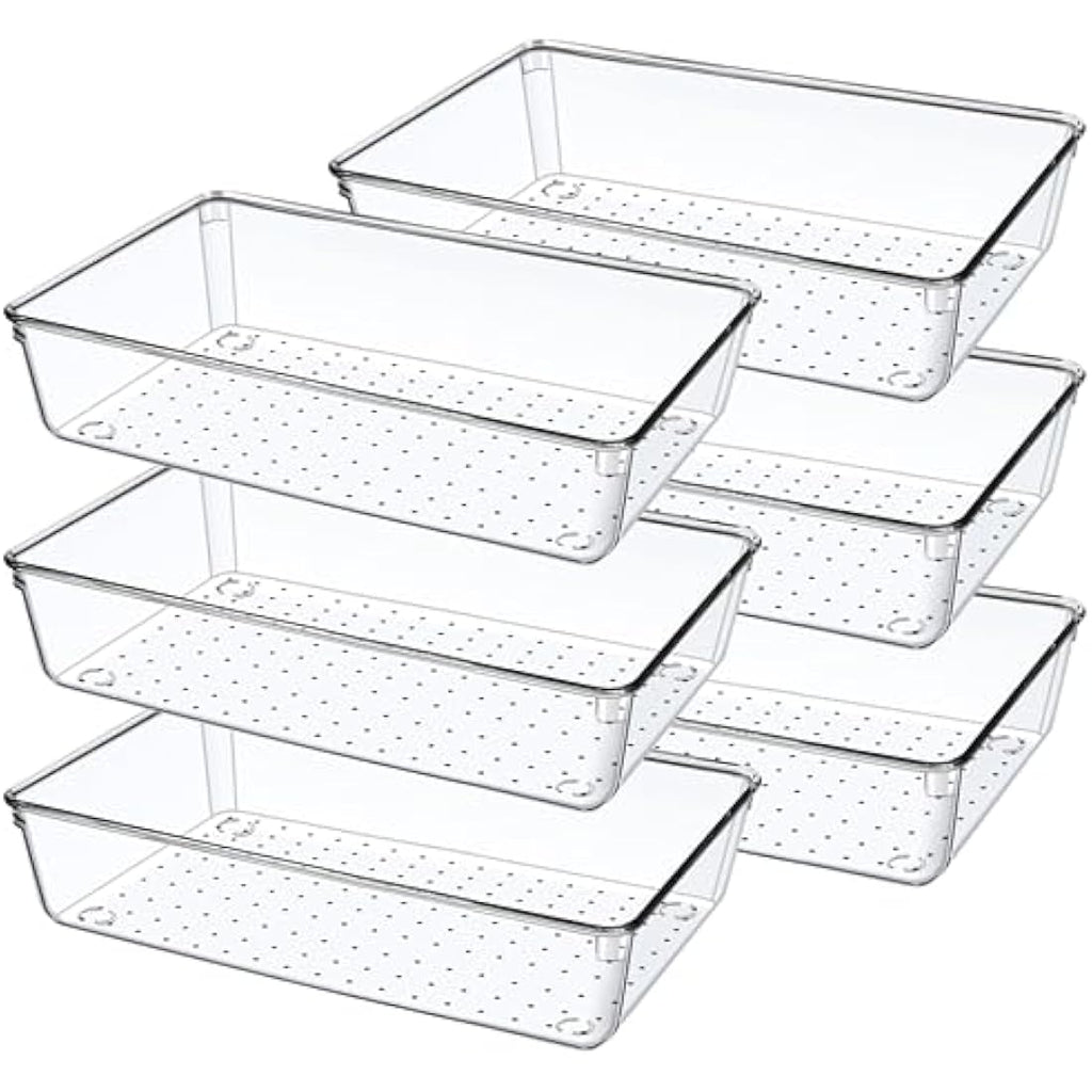 Giklux Clear Acrylic Drawer Organiser Trays - 6 Pcs Desk & Kitchen Dividers