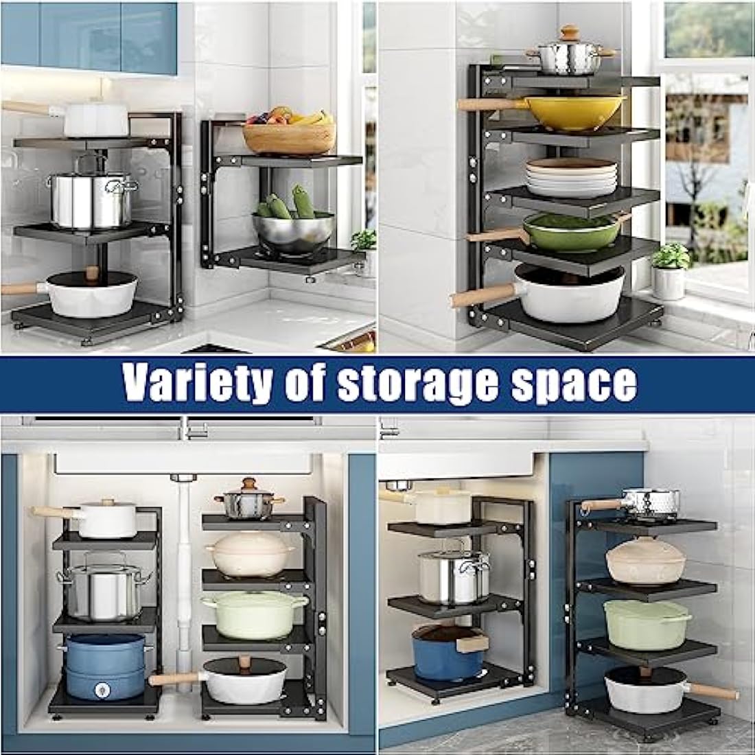 CASONNIK 7-Tier Heavy Duty Pan Organizer | Adjustable Pot Rack for Cabinet