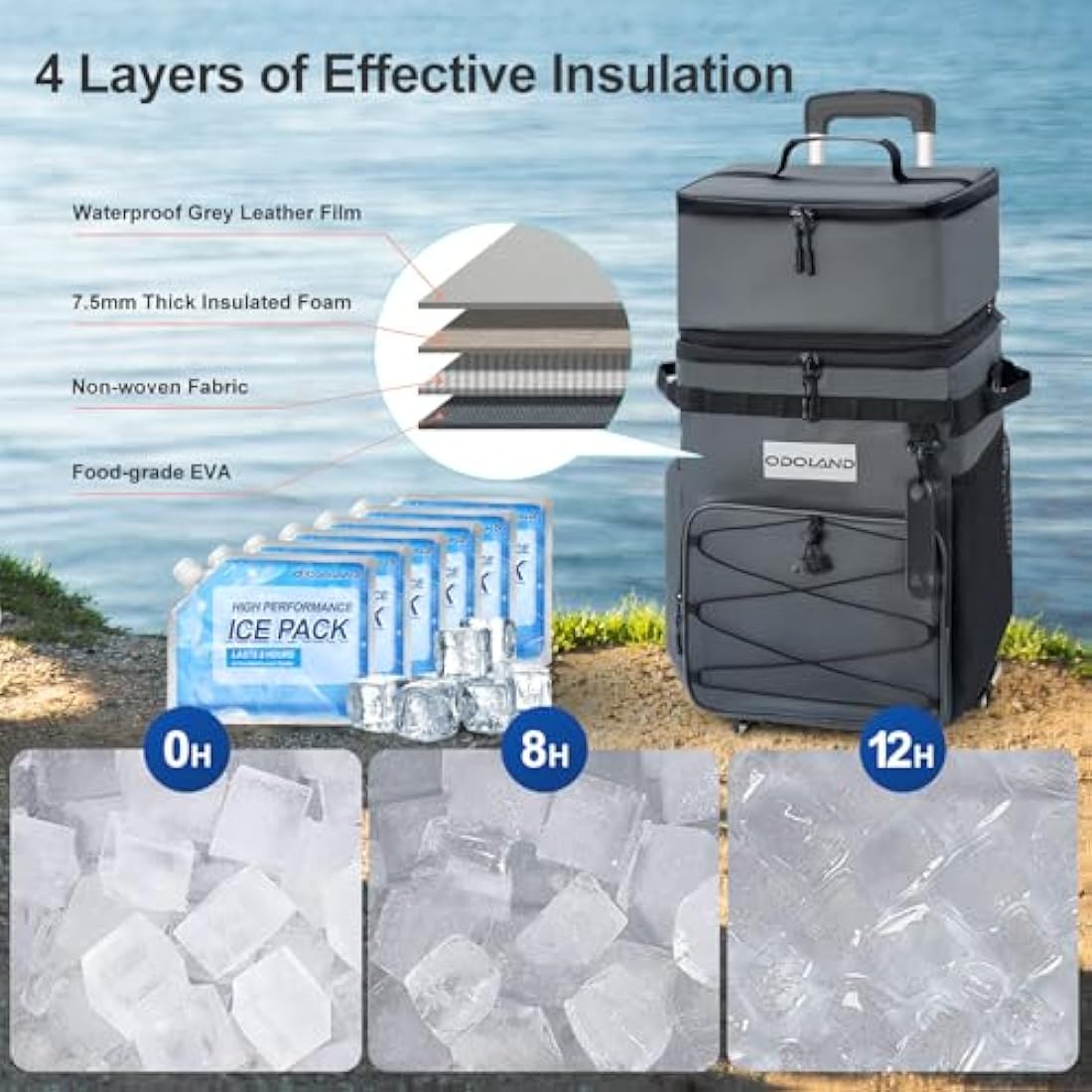 Odoland Rolling Cooler with Wheels | 72-Can Insulated Leakproof Trolley Bag