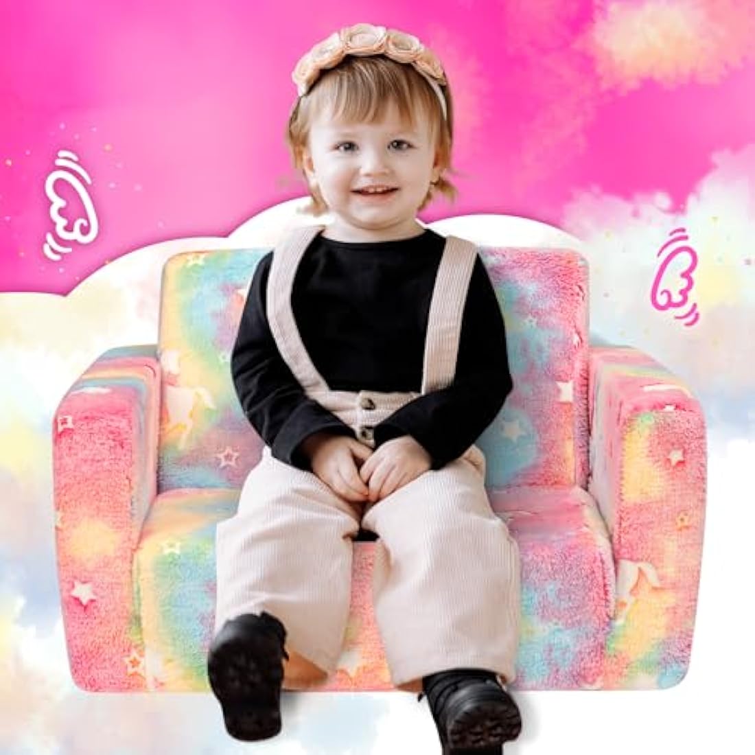 BEJOY Kids 2-in-1 Flip Out Sofa Bed – Flannel Toddler Lounger, Unicorns