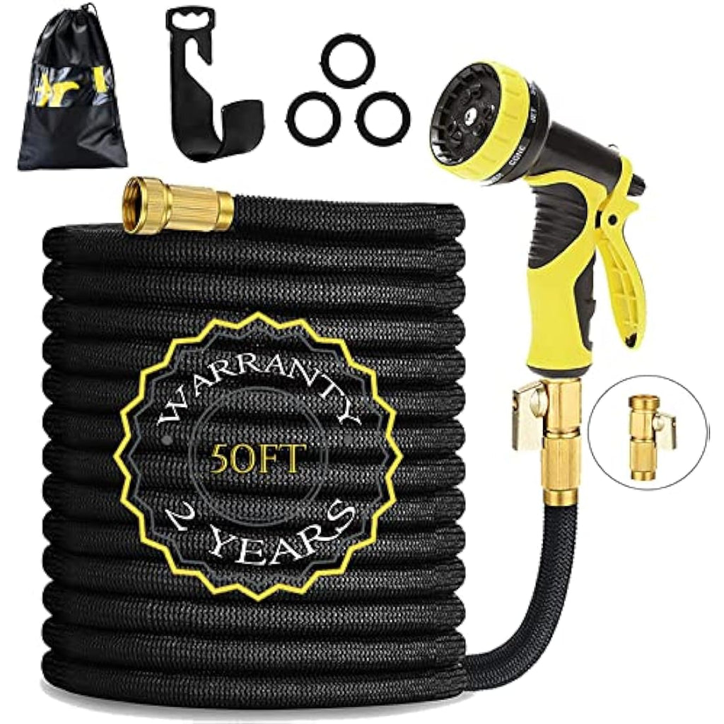 HmiL-U 50ft Expandable Garden Hose | Double Latex Tube with 9-Way Spray Gun