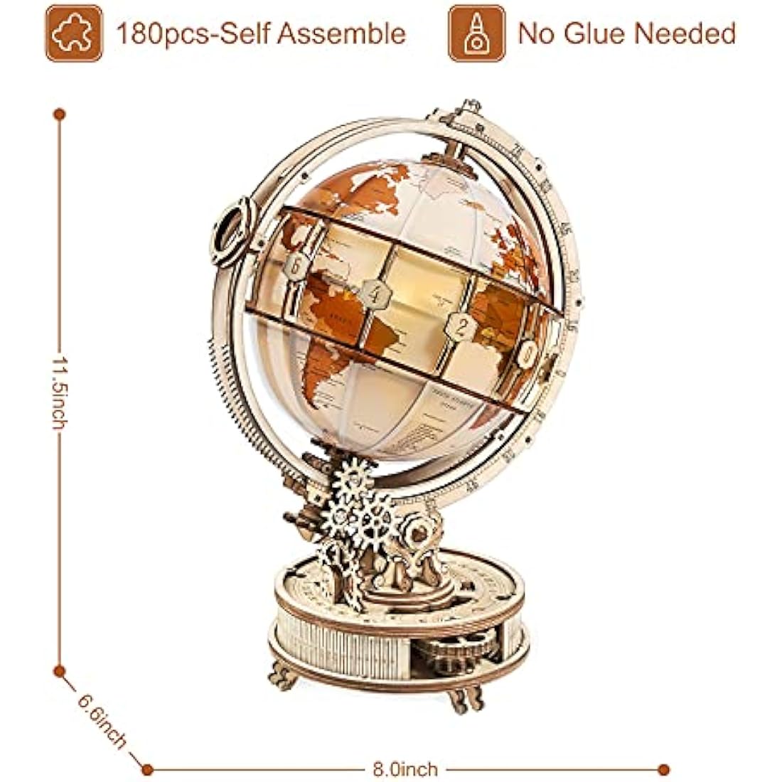 ROBOTIME 3D Wooden Luminous Globe Puzzle – Mechanical Model Building Kit