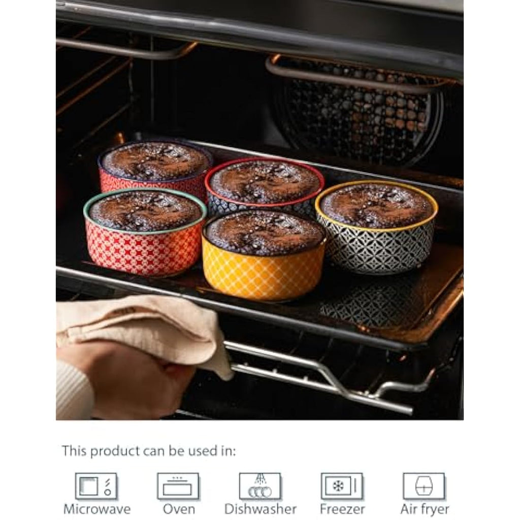 DOWAN 6 oz Ceramic Ramekins with Lids – 6 Pack Porcelain Baking Dishes