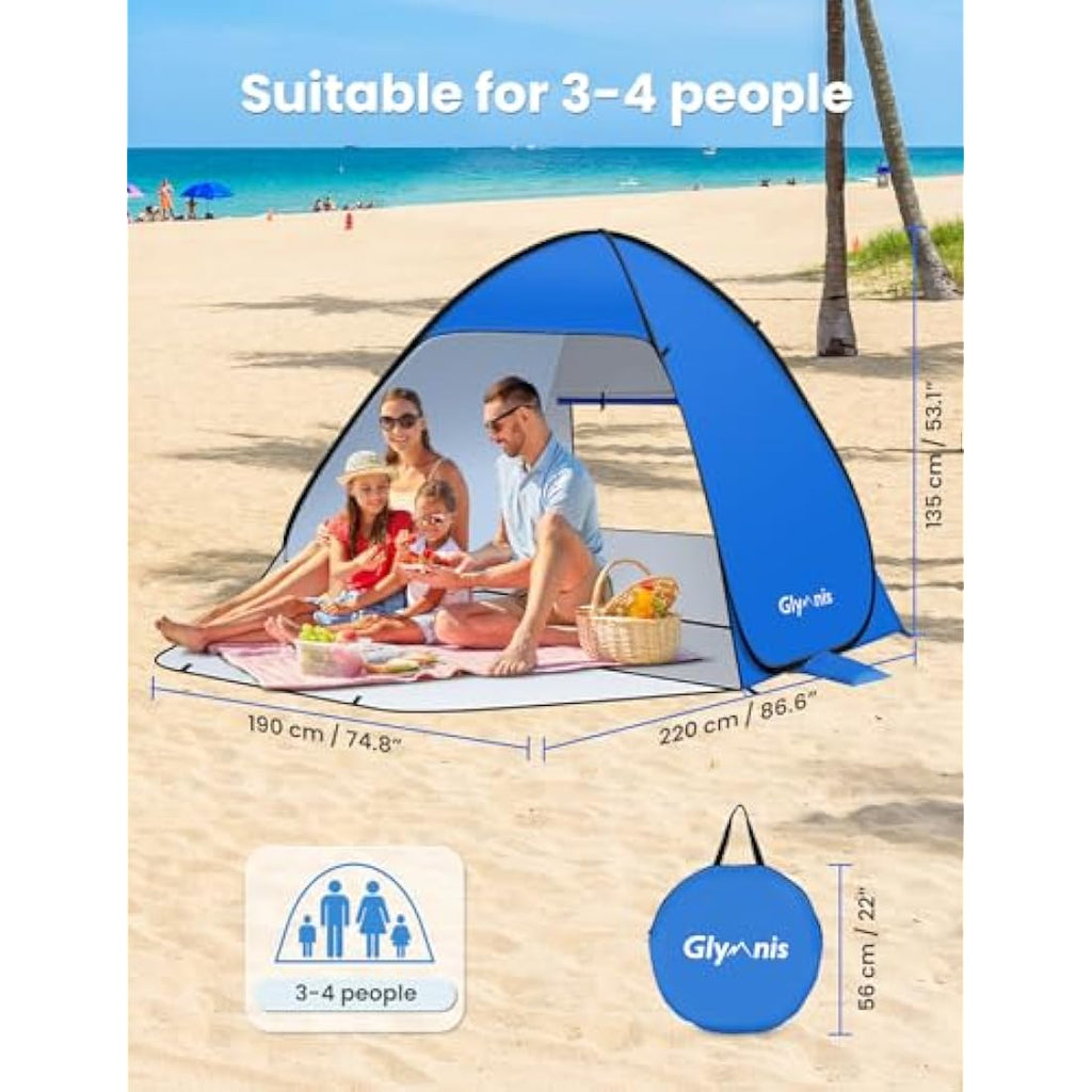 Glymnis Pop Up Beach Tent | UPF 50+ UV Sun Shelter with Zipper Porch