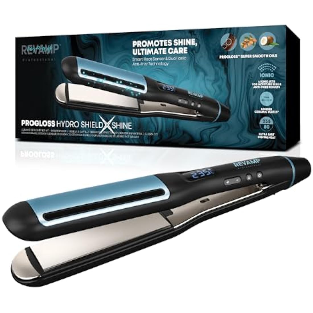 REVAMP Hydro Shield X Shine Ceramic Hair Straighteners | Ionic Heat Protection