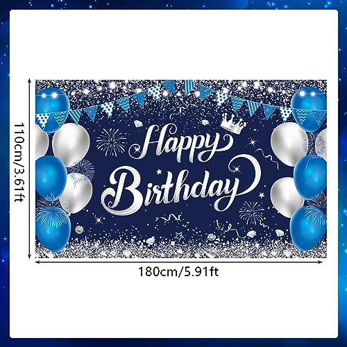 Happy Birthday Banner – Blue & Silver Fabric Party Backdrop