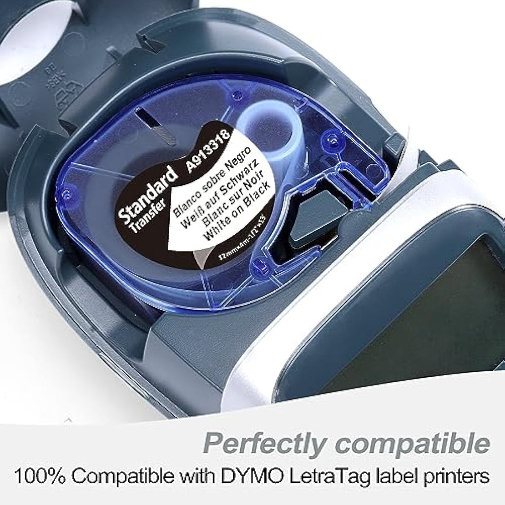 Wonfoucs Compatible Dymo LetraTag Label Tape 913318 White on Black, 5-Pack