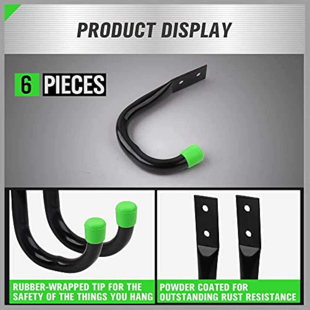 Heavy Duty Garage Storage Utility Hooks - 6 Pack Black Metal