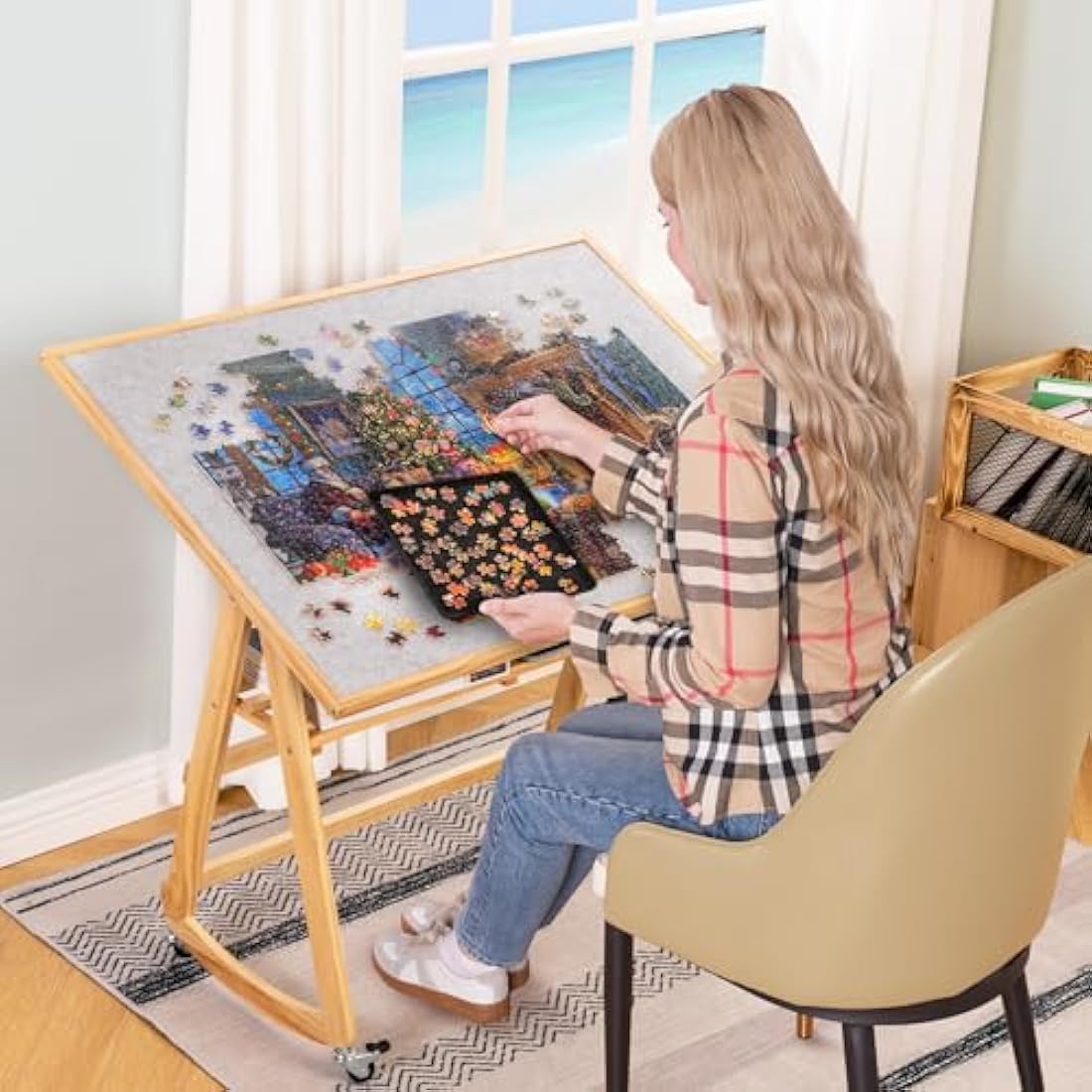 LAVIEVERT 1500 Piece Jigsaw Puzzle Table with Legs, Cover & Wheels