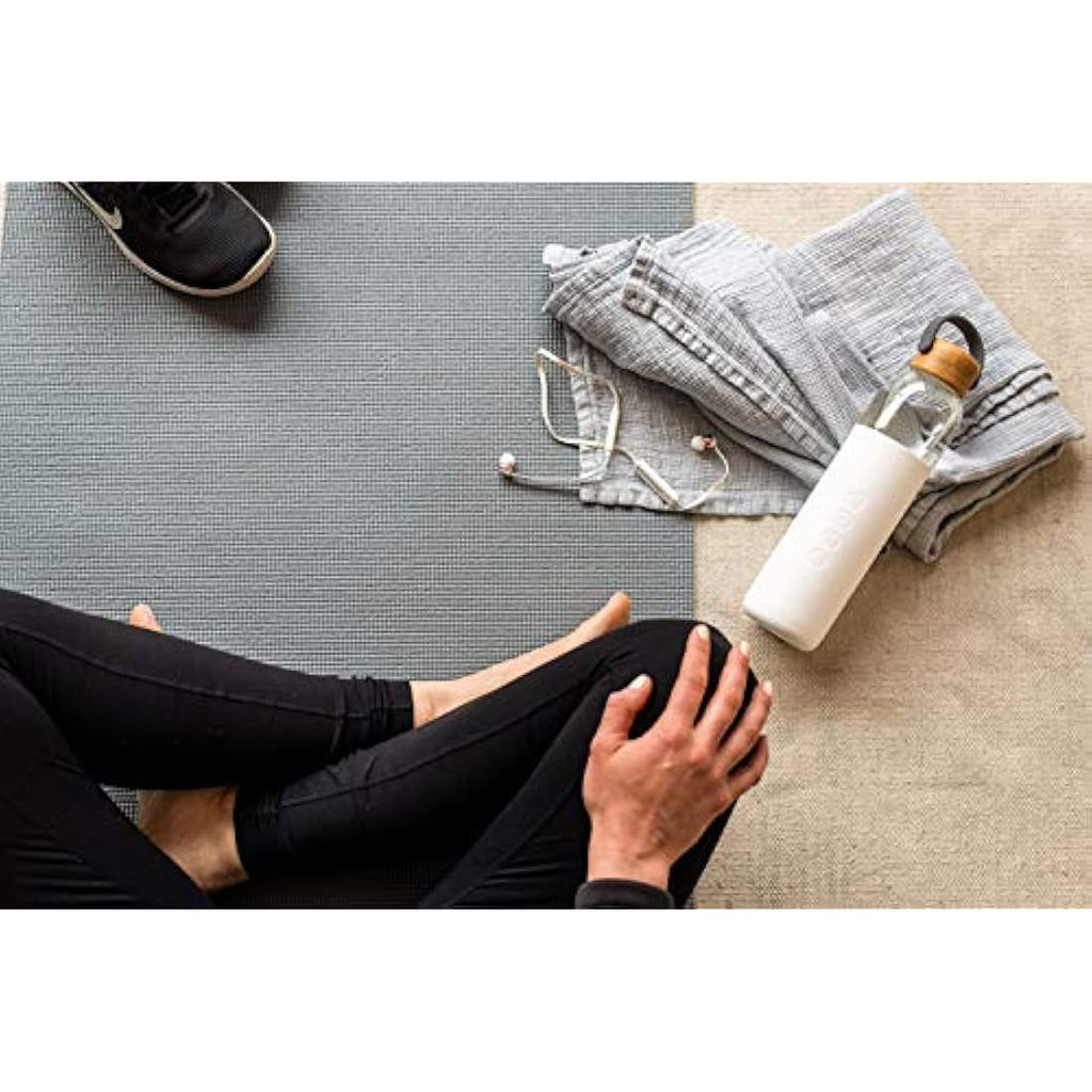 Soma Glass Water Bottle with Bamboo Cap – White Silicone Sleeve, 24oz