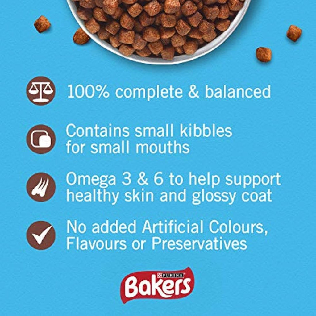 Bakers Meaty Meals Beef Dry Dog Food for Small Adults - 1kg (Pack of 4)