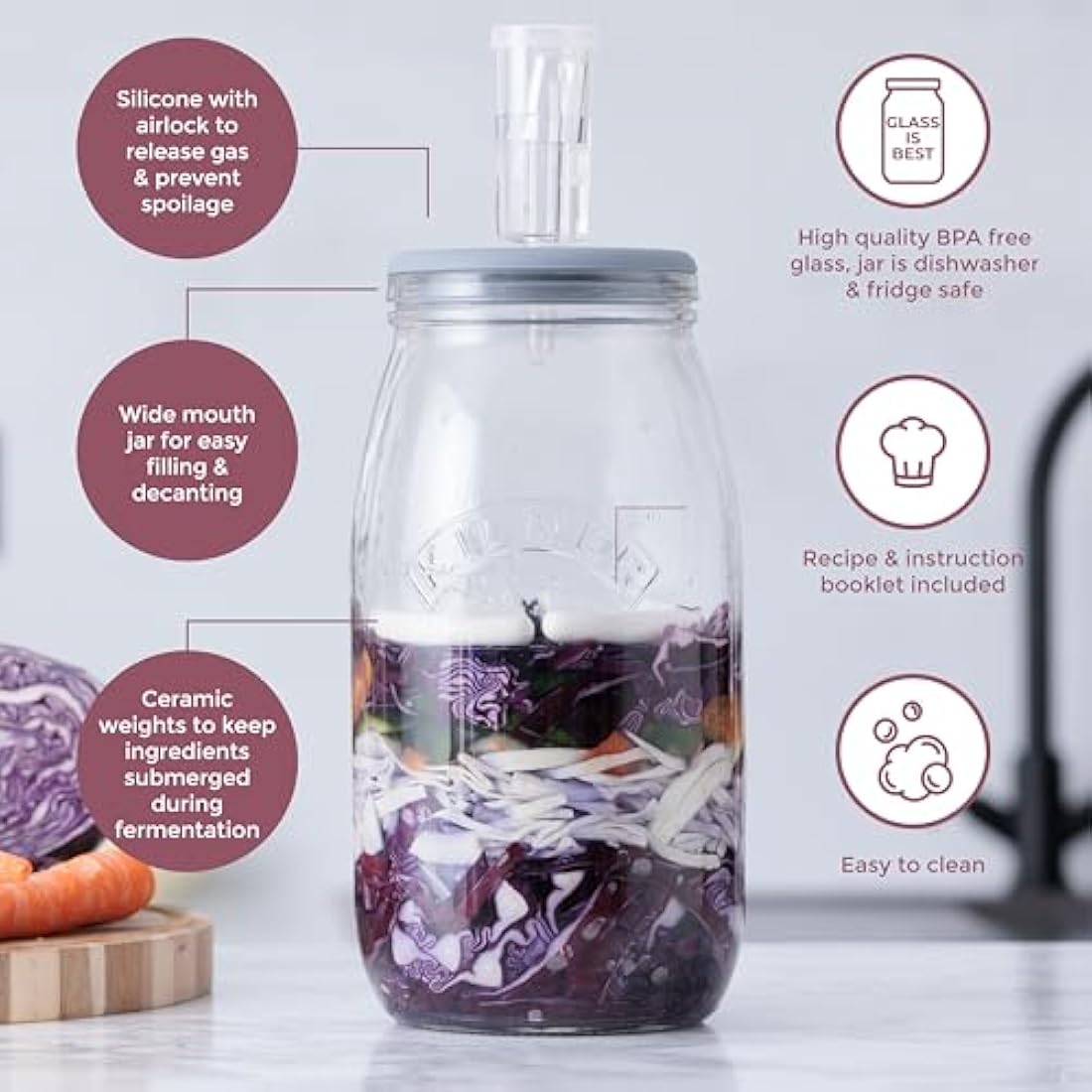 Kilner 3L Fermentation Set | Glass Jar with Air Lock & Weights