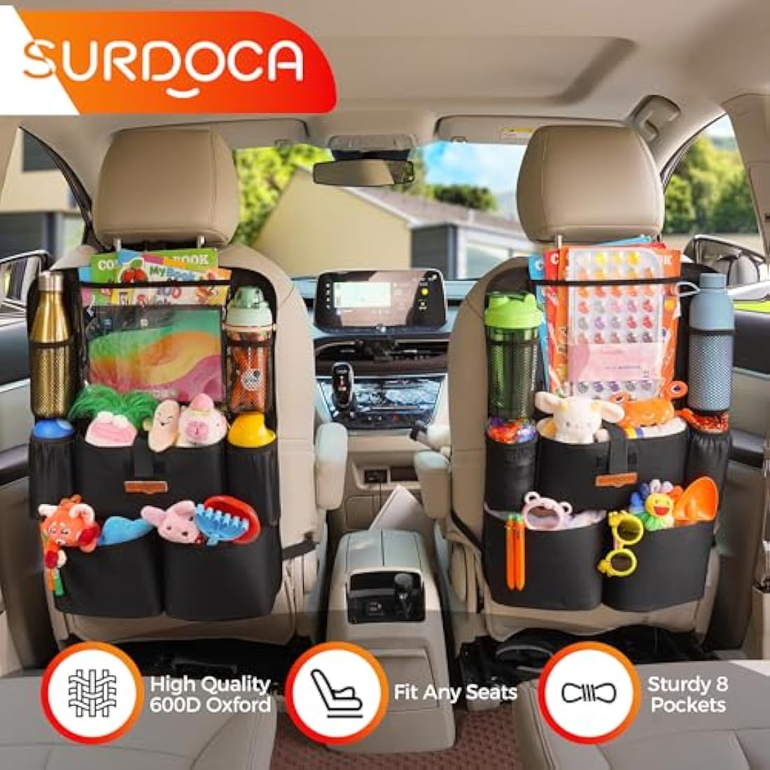 SURDOCA Car Seat Organiser | 11-inch Tablet Holder & Kick Mat