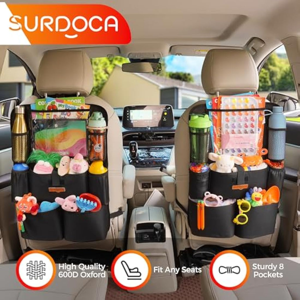 SURDOCA Car Seat Organiser – 600D Oxford Backseat Storage & Kick Mat