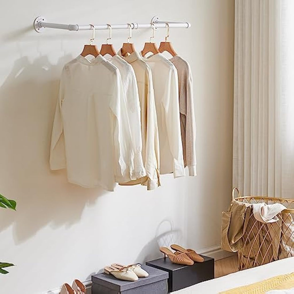 IBUYKE Industrial Wall Mounted Coat Rack – Heavy Duty Iron Rail, White