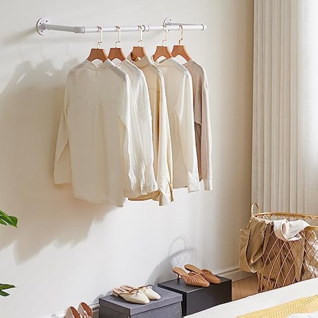 IBUYKE Industrial Wall Mounted Coat Rack – Heavy Duty Iron Rail, White