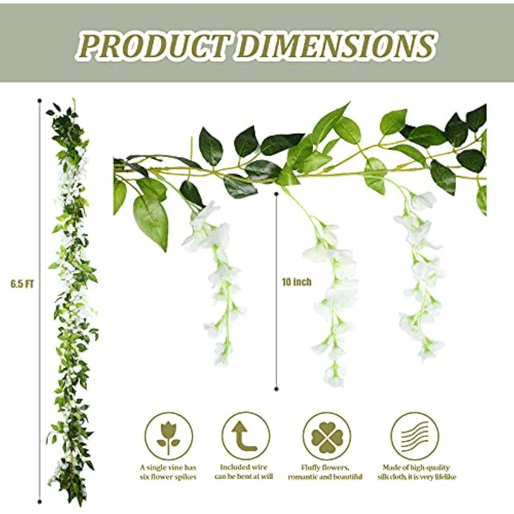 4-Piece White Silk Wisteria Garland Artificial Hanging Vines