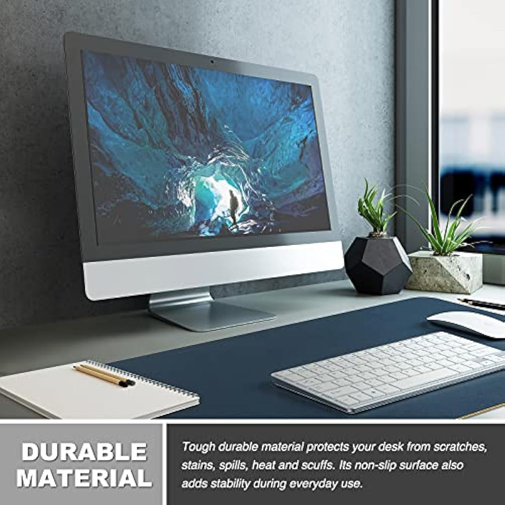 K KNODEL Leather Desk Mat - Dual-Sided Office Mouse Pad (80x40cm, Dark Blue)
