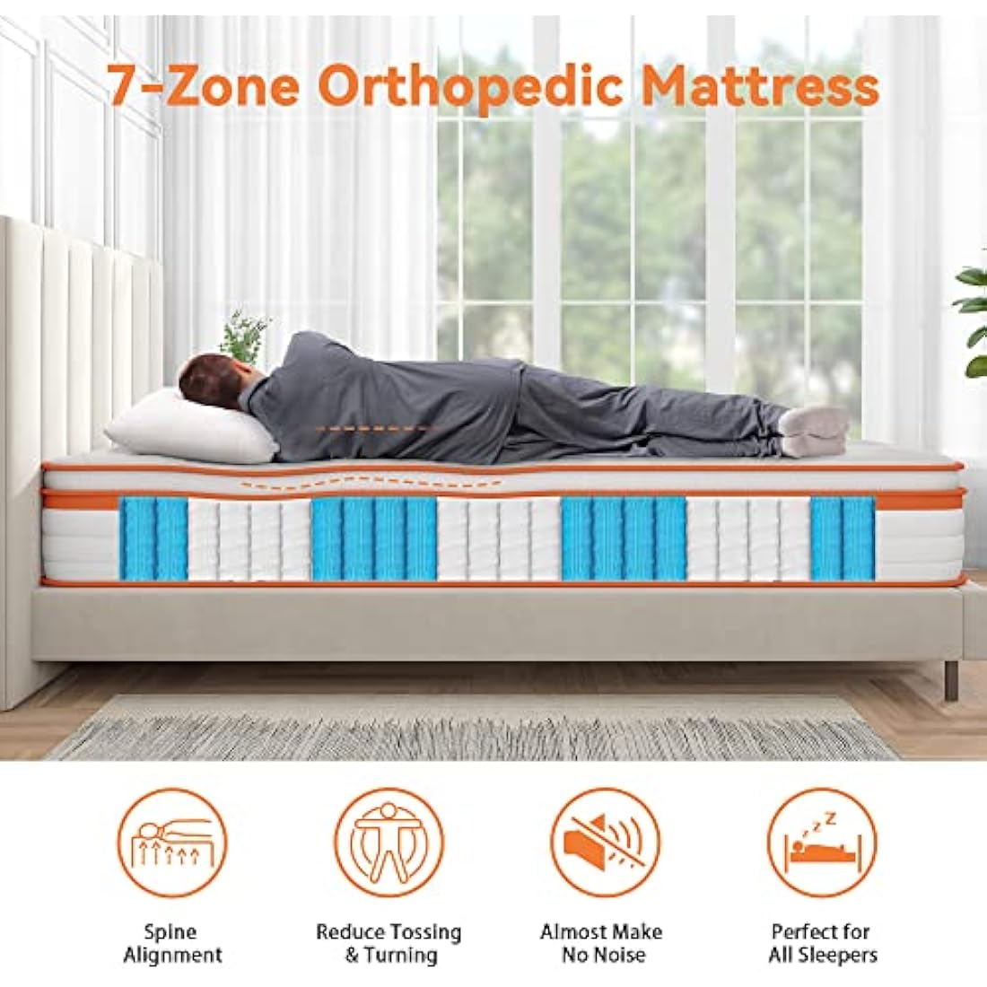 TeQsli 3FT Single Hybrid Mattress | 10 Inch Gel Memory Foam & Pocket Sprung