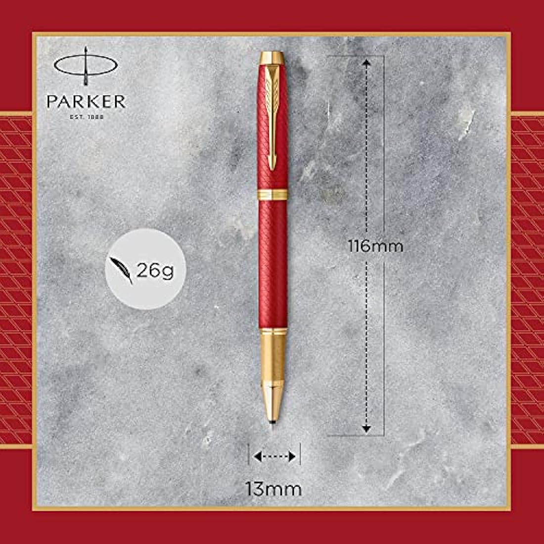 Parker IM Rollerball Pen – Red Lacquer with Gold Trim, Fine Point