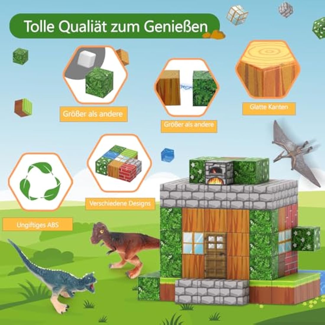 Demolike 110PCS Magnetic Blocks with 6 Dinosaur Toys – STEM Building Set