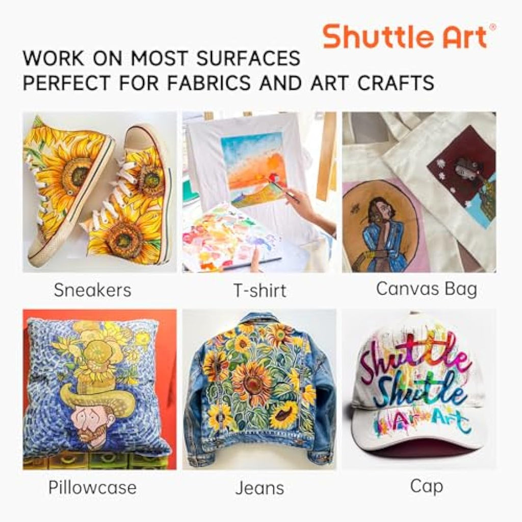 Shuttle Art Fabric Paint Set - 18 Permanent Textile Colors for Clothes