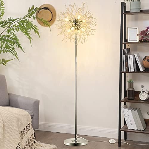 Rayofly Modern Crystal Fireworks Floor Lamp | 8-Light Chrome Standing Lamp