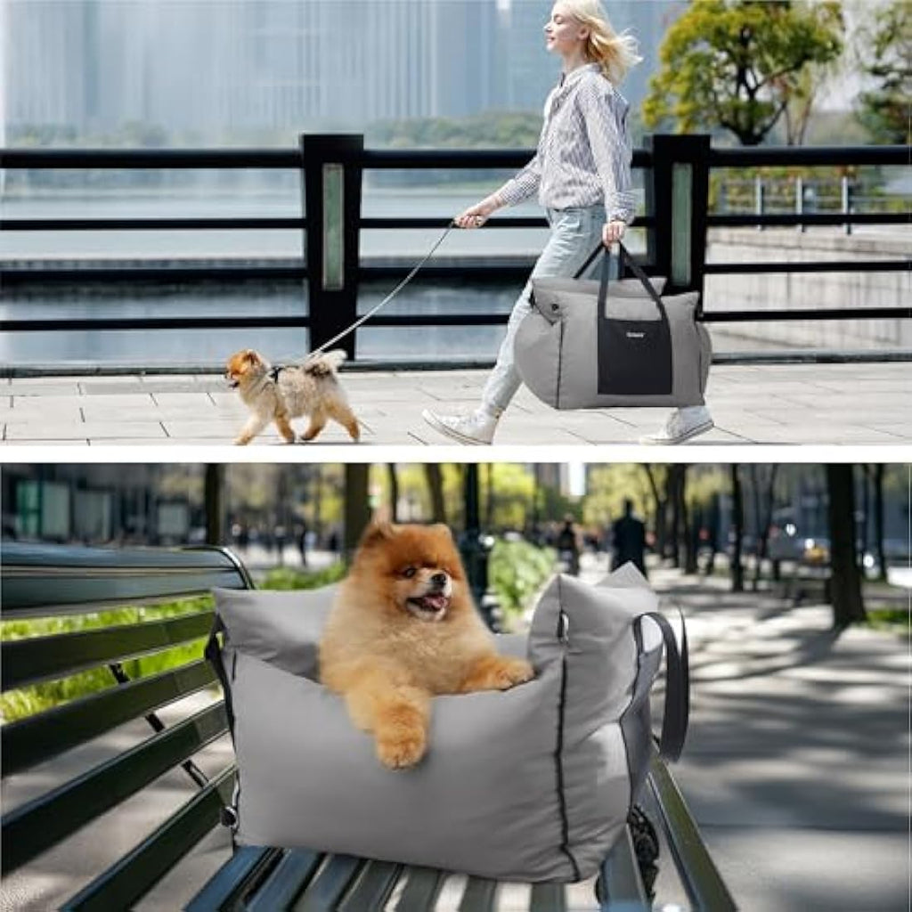 Lesure Dog Car Seat – Waterproof Booster Seat with Safety Leash, Grey