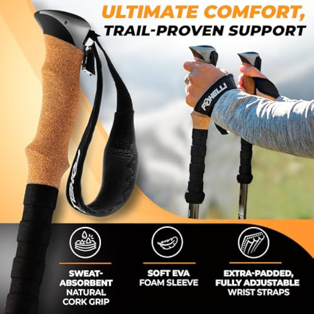 Foxelli Carbon Fiber Trekking Poles – Lightweight Collapsible Hiking Sticks