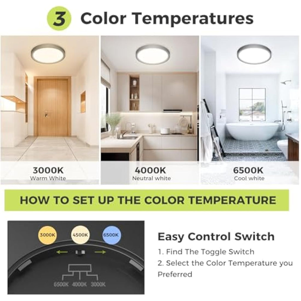 Jolof Store LED Ceiling Light – IP54 Waterproof Flush Mount 3-Color Lamp
