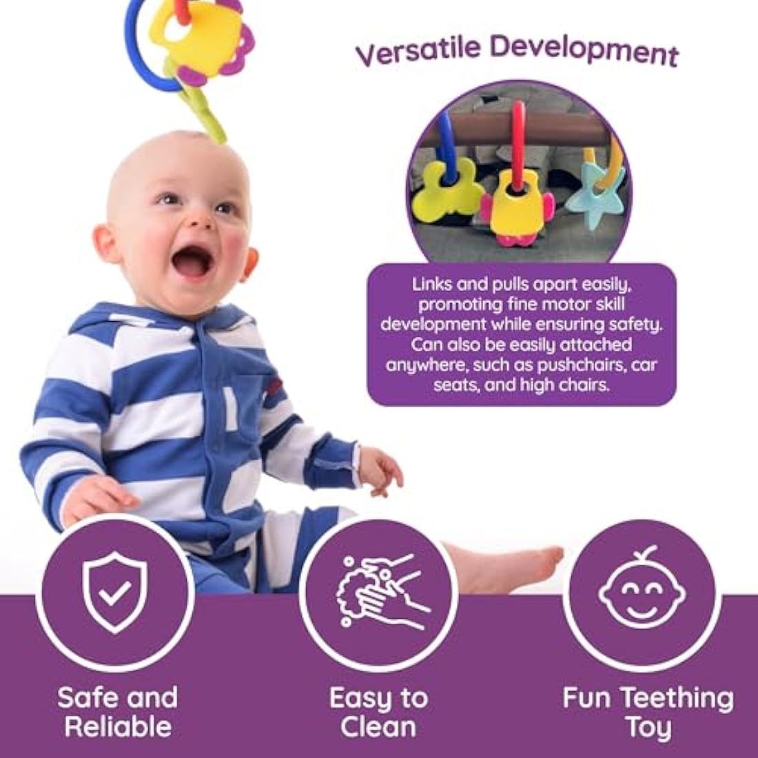 Gummee Silicone Teething Rings – 6-Piece Cooling Baby Links for 3-6 Months