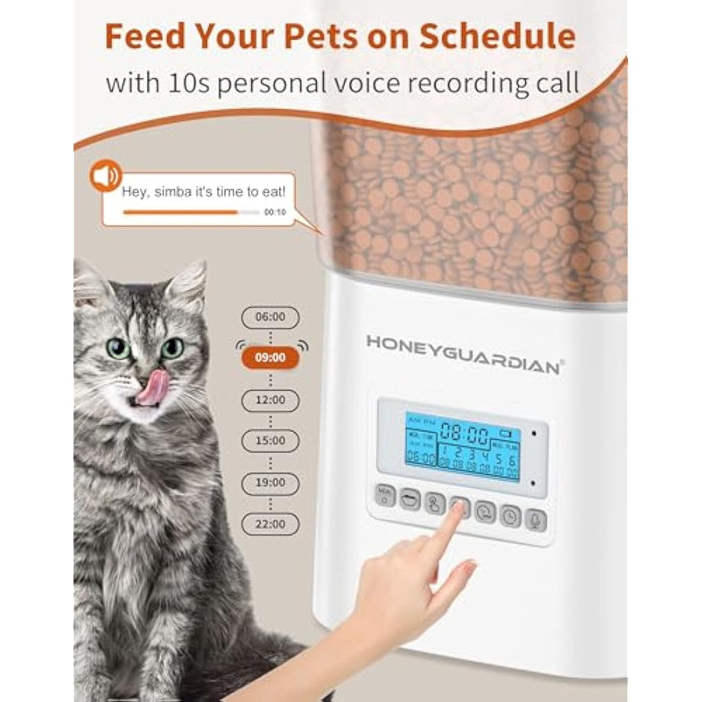 HoneyGuaridan 3.5L Automatic Cat Feeder for Two Cats | Dual Stainless Bowls