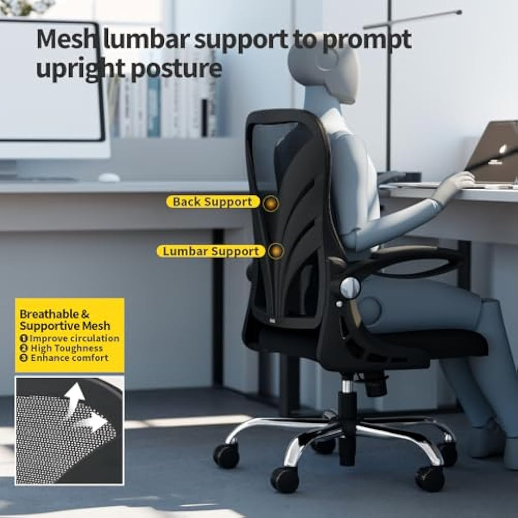 HOLLUDLE Ergonomic Mesh Office Chair – Foldable Backrest & Lumbar Support