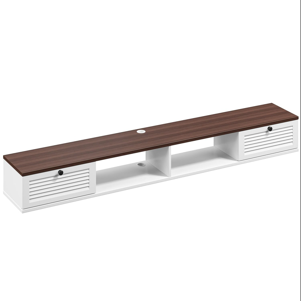 FloatiCasa 140cm Walnut & White Floating TV Unit, 2 Doors & 2 Open Cabinets - image 4