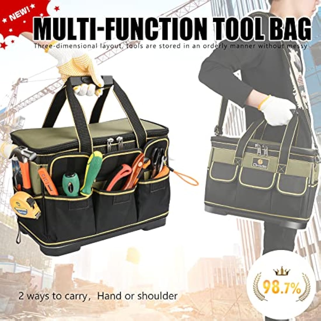 Drado Heavy Duty Tool Bag Organizer with Waterproof Bottom - 40cm