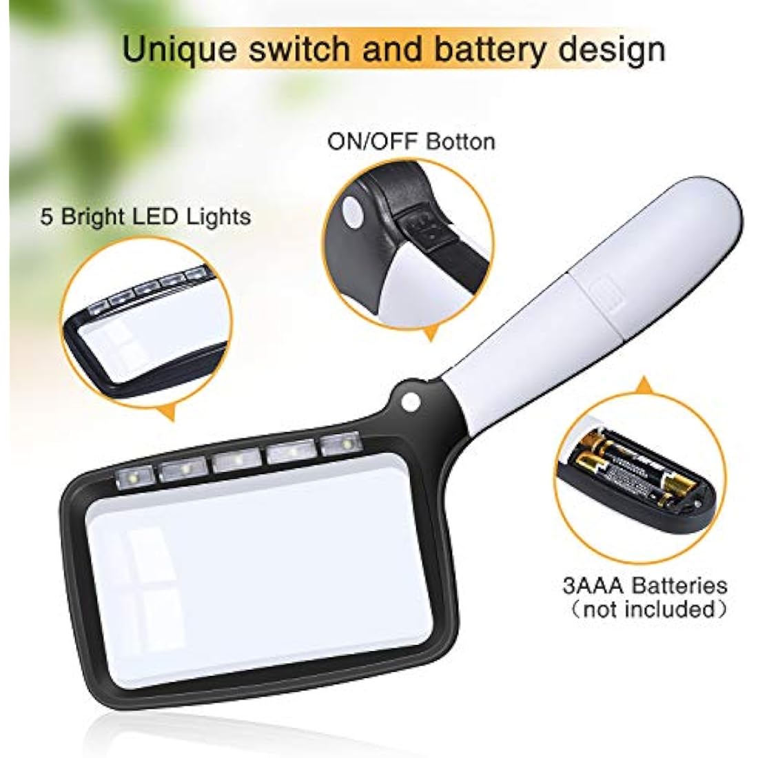 LED Rectangular Magnifying Glass – Foldable 2X Reading Magnifier