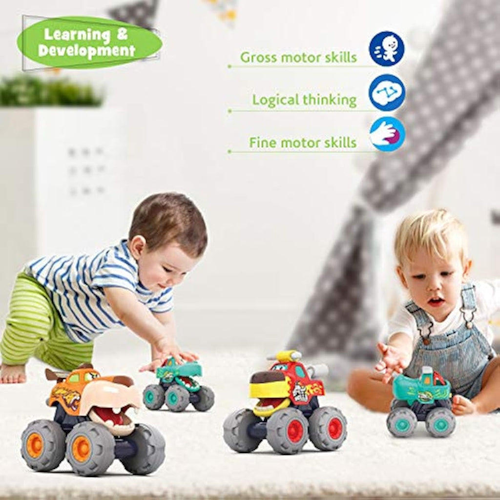MOONTOY Monster Truck Toy Set - 3-Piece Friction Pull Back Cars for Toddlers