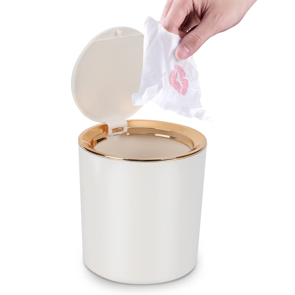 JEEZAO Mini Desktop Bin, Desk Trash Can with Lid, 2.6L Small Plastic Waste Table Bin for Bathroom, Office, Dressing Table, Kitchen White - image 1