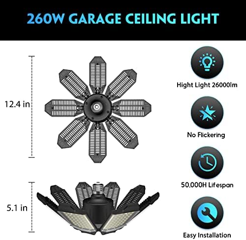 DEEIRAO 260W LED Garage Light | 26000LM Deformable Shop Lamp | 2 Pack