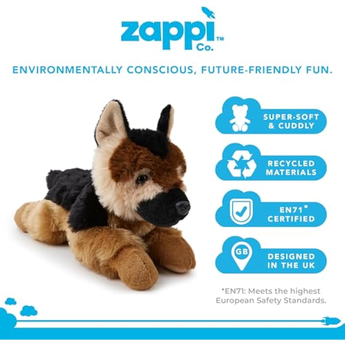 Zappi Co German Shepherd Plush Toy – 28cm Eco-Friendly Stuffed Animal