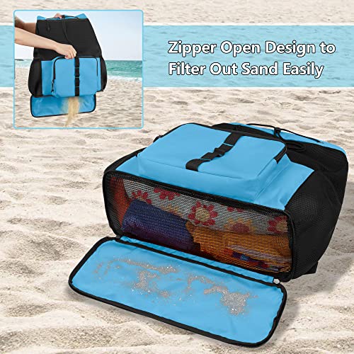 Fasrom Mesh Beach Backpack – Sand-Free Bottom Swim & Gym Bag, Blue