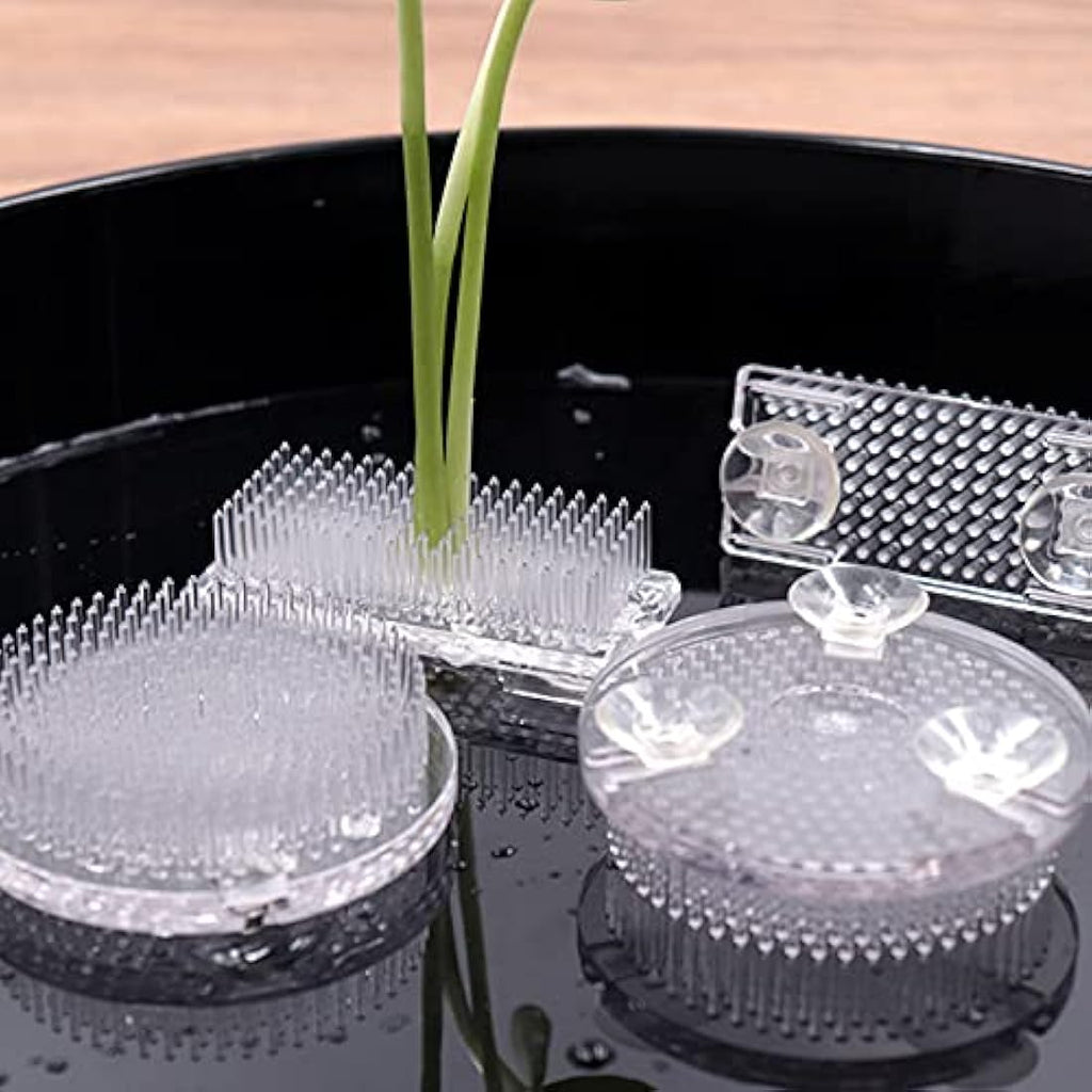WANDIC 2Pcs Clear Plastic Flower Frog Set | Ikebana Kenzan with Suction Cups