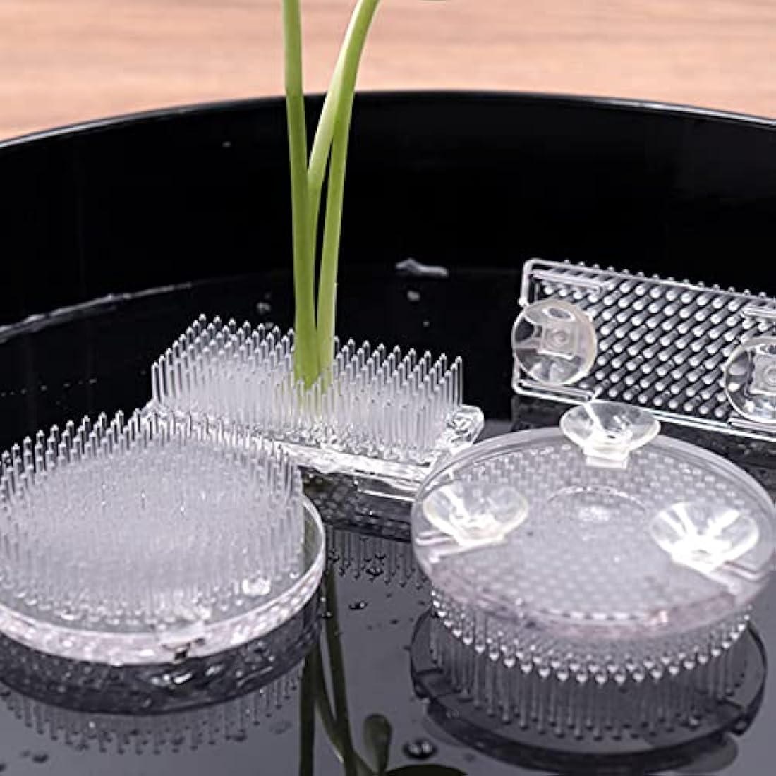 WANDIC 2Pcs Clear Plastic Flower Frog Set | Ikebana Kenzan with Suction Cups