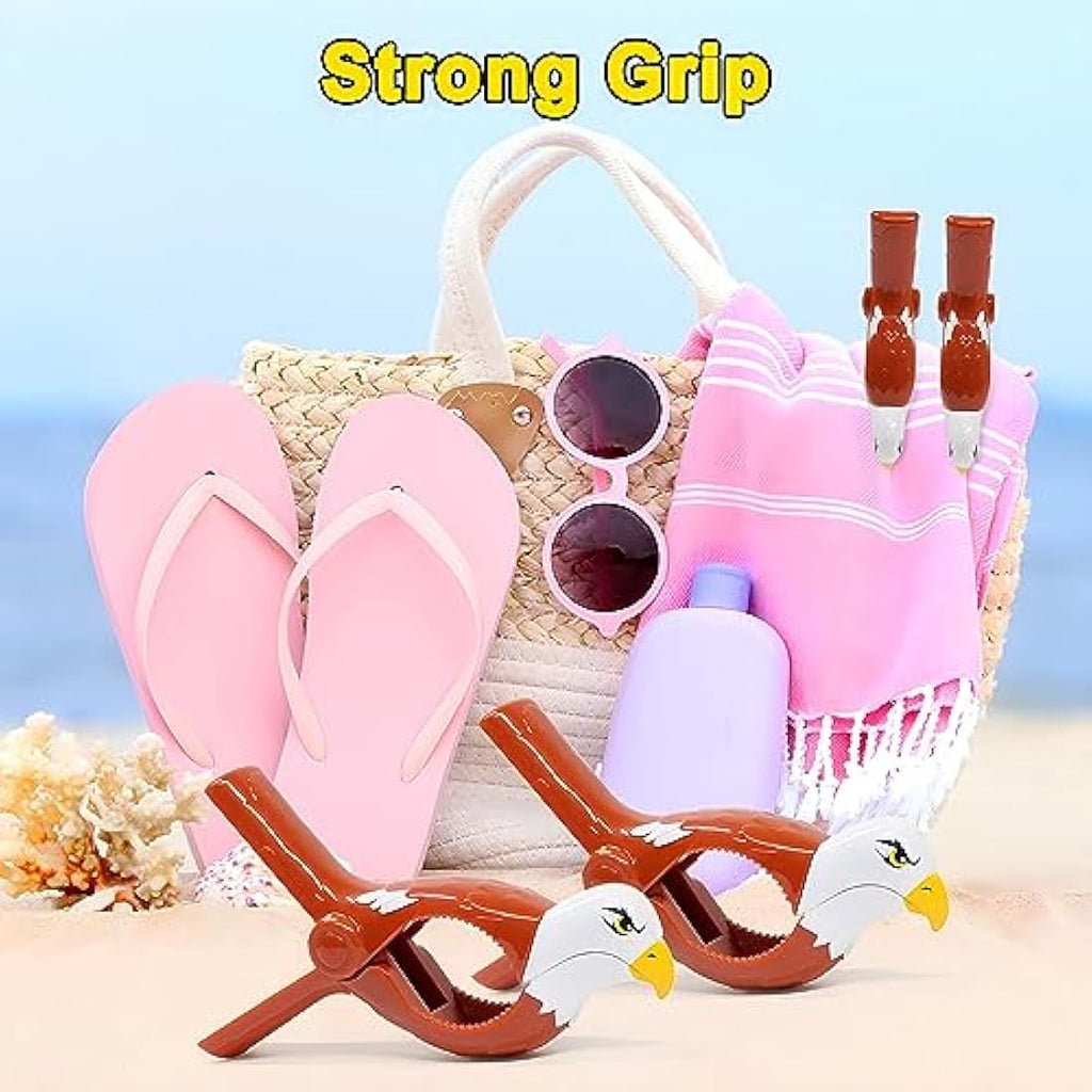 Beach Towel Clips – 6 Pcs Large Plastic Pool Chair Clamps, Brown