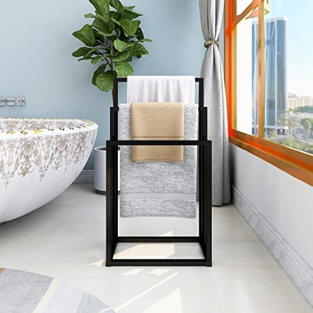 Jolof Store 3-Tier Freestanding Towel Rack – Black Steel Bathroom Stand