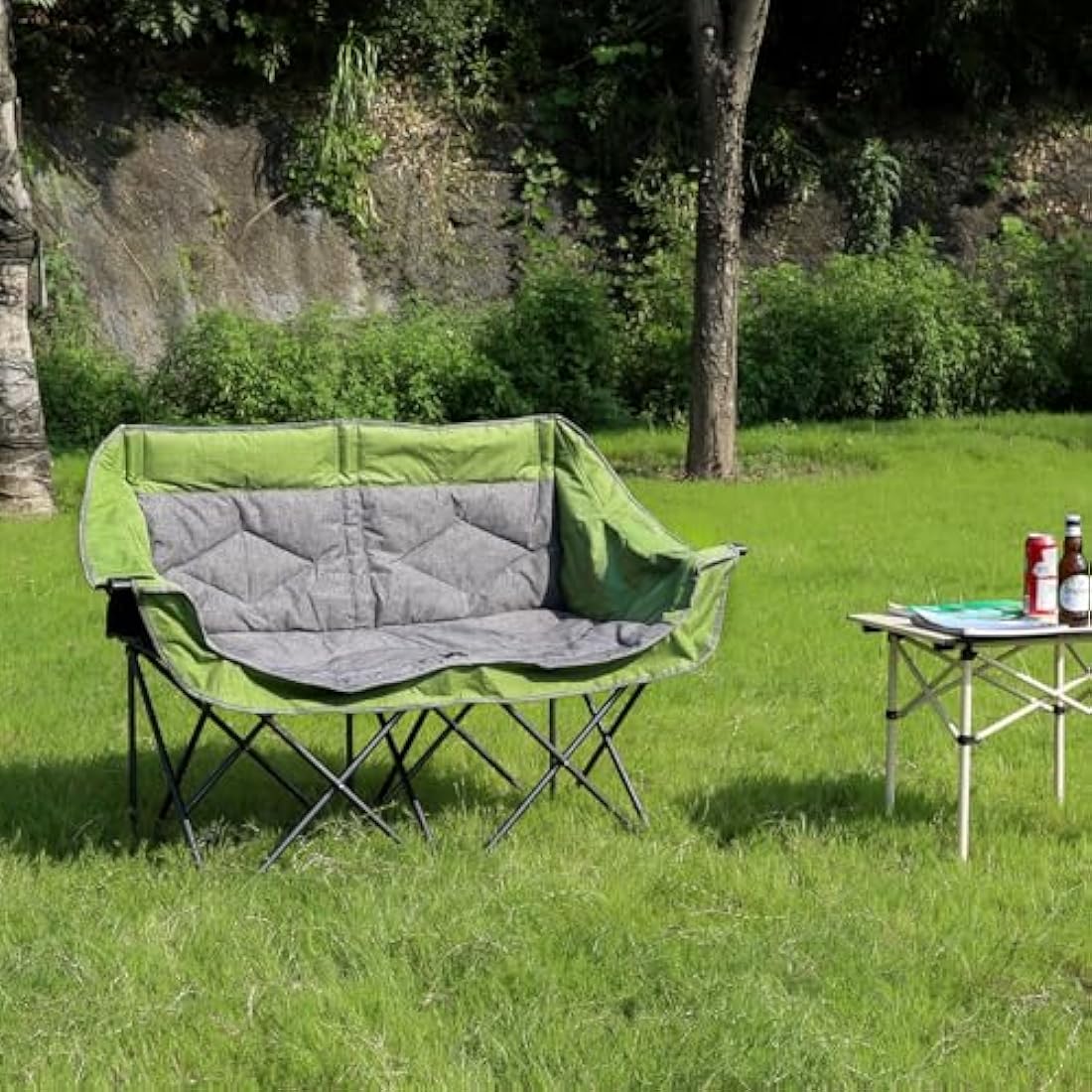 LANMOUNTAIN Folding Double Camping Chair – Heavy Duty 2-Person Loveseat