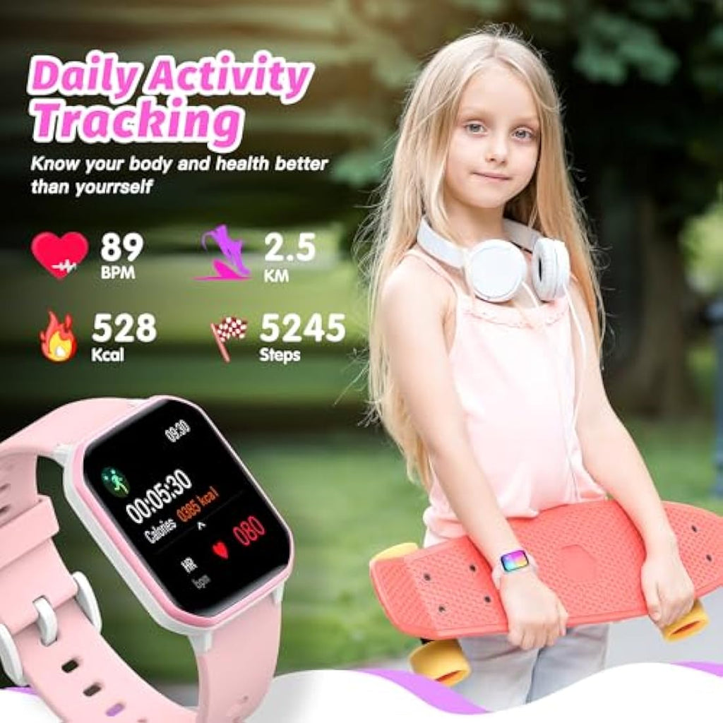 Kids Smart Watch – IP68 Waterproof Fitness Tracker, Pink