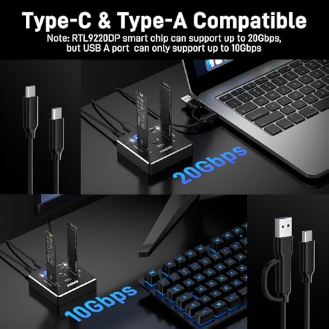 FIDECO M.2 NVMe SATA SSD Docking Station | 20Gbps Offline Cloner